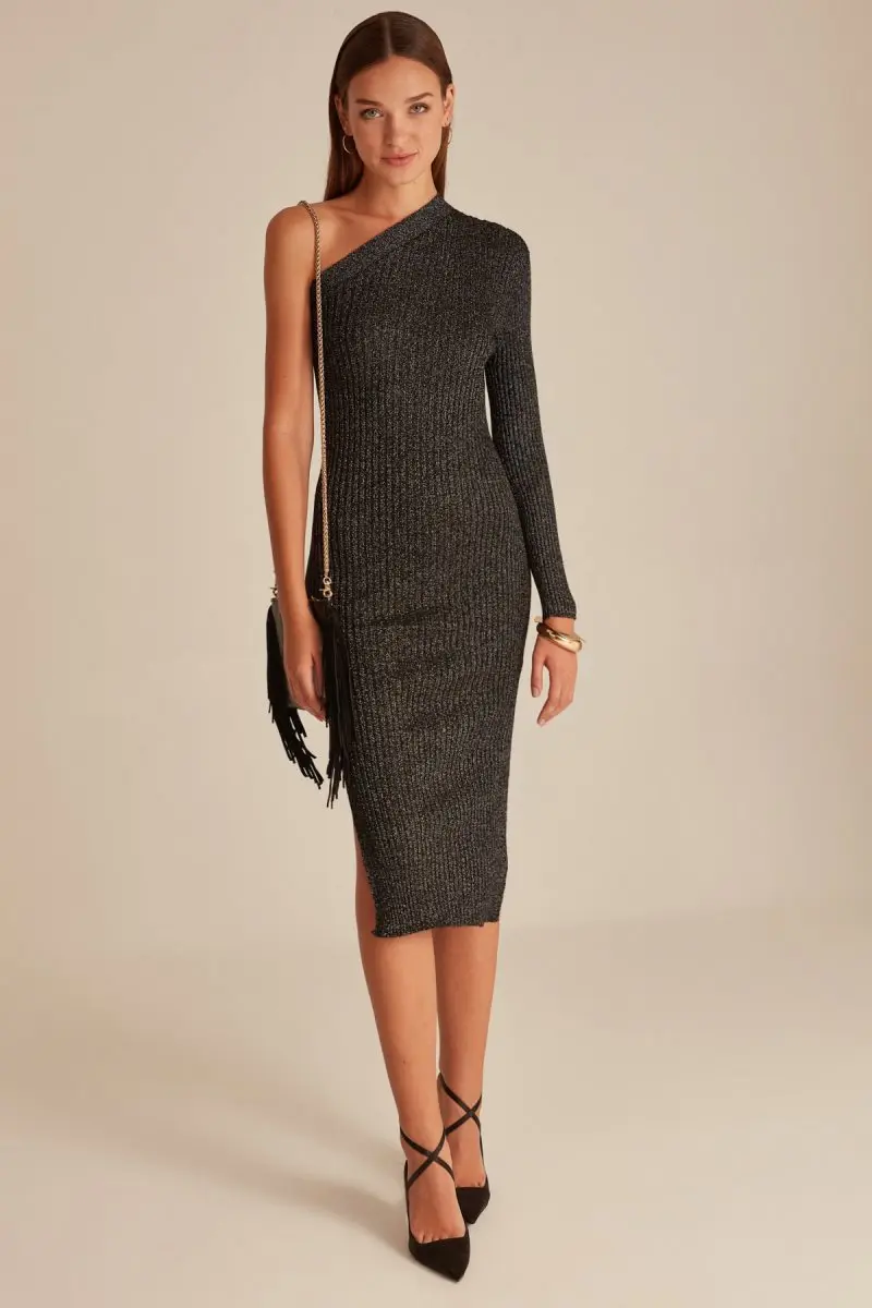 Joinus трикотажное платье с одним рукавом и разрезом для женщин черного