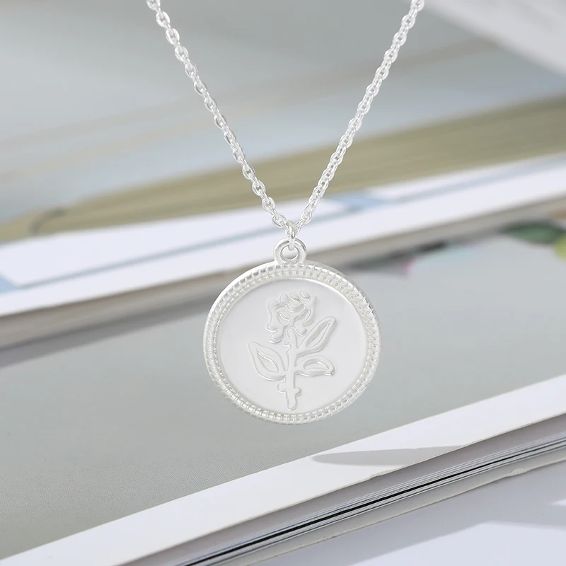 Розовое ожерелье из нержавеющей стали золотистого цвета Круглый Кулон воротник