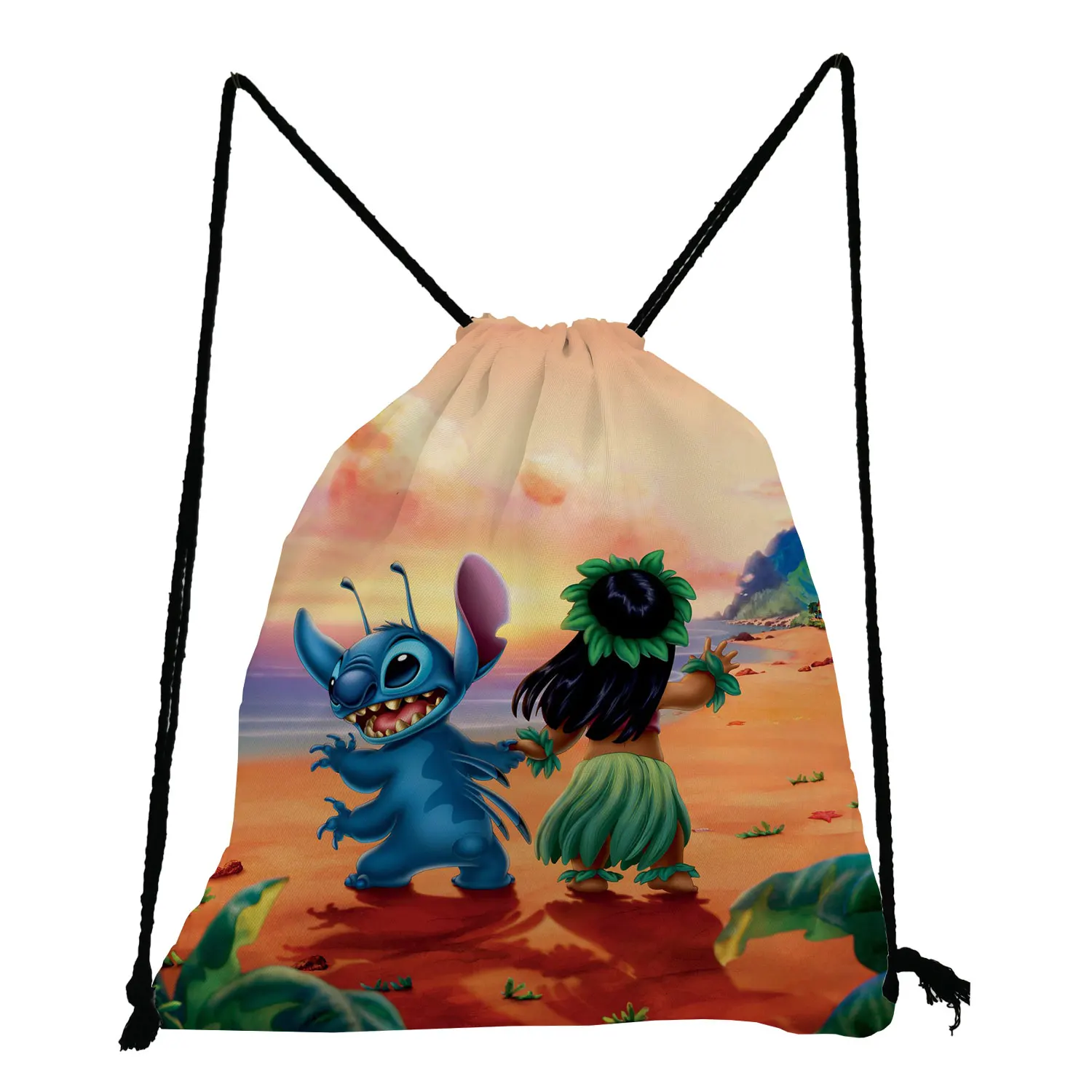 

Disney Lilo & Stitch Drawstring Bags Backpack School Bags Reusable Storage Bag Cartoon Child Small Book Bag Unisex Shoe Pocket
