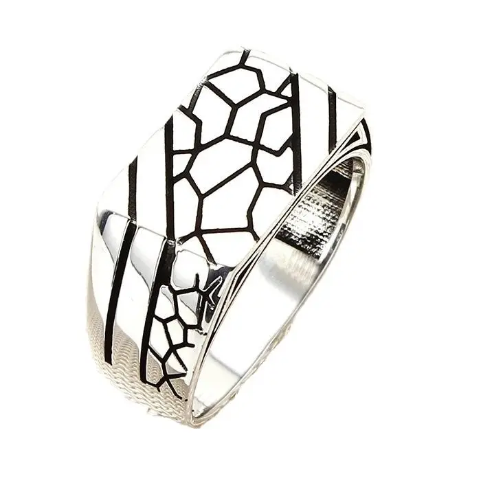 

Стерлингового серебра симметричной узорной кольцо ручной работы Винтаж полосатые кольца для Для мужчин производство Турция