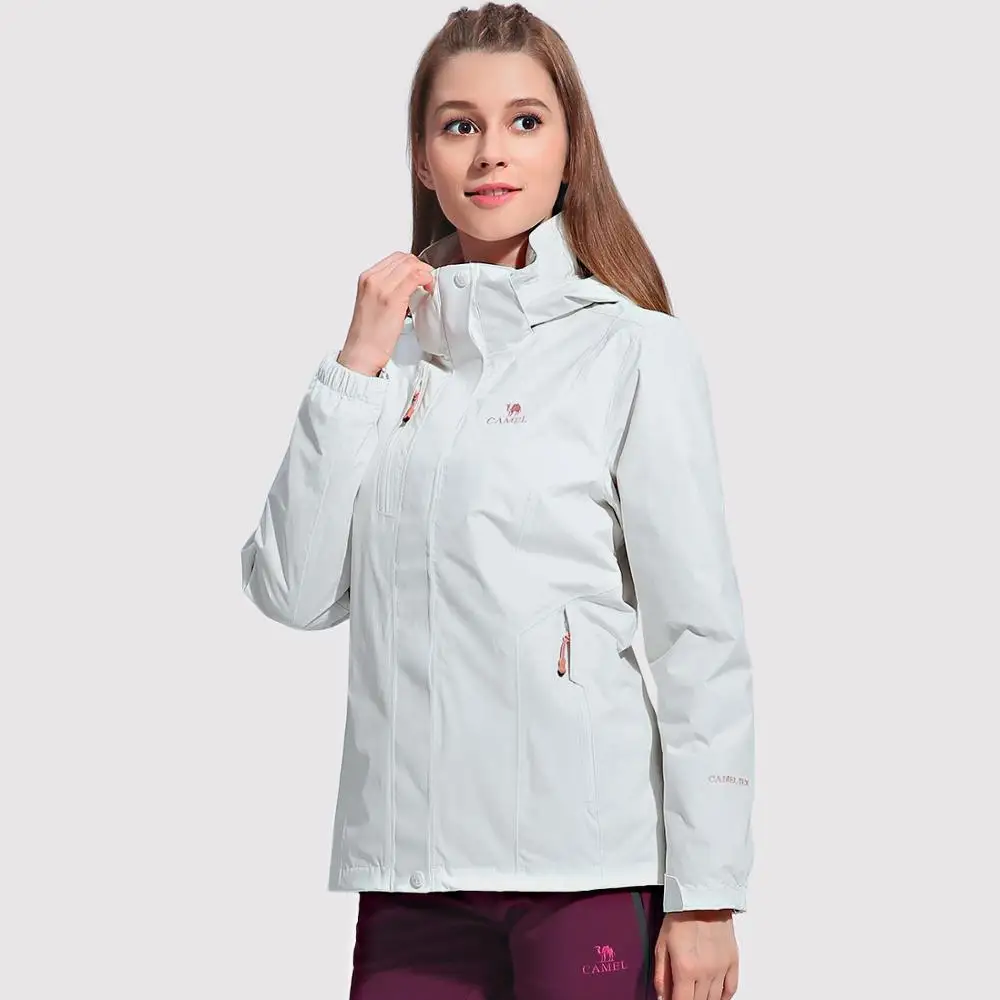 CAMEL, мужская, женская, 3 в 1, уличная походная куртка, одноцветная, тепловая, флисовая, внутренняя, водонепроницаемая, ветровка, Походное пальто - Цвет: Female-White