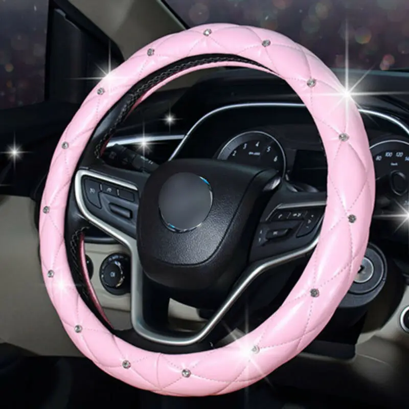 decor steering wheel cover pu leather non slip car pink 38cm accessories auto steering wheel covers protector for women girl free global shipping