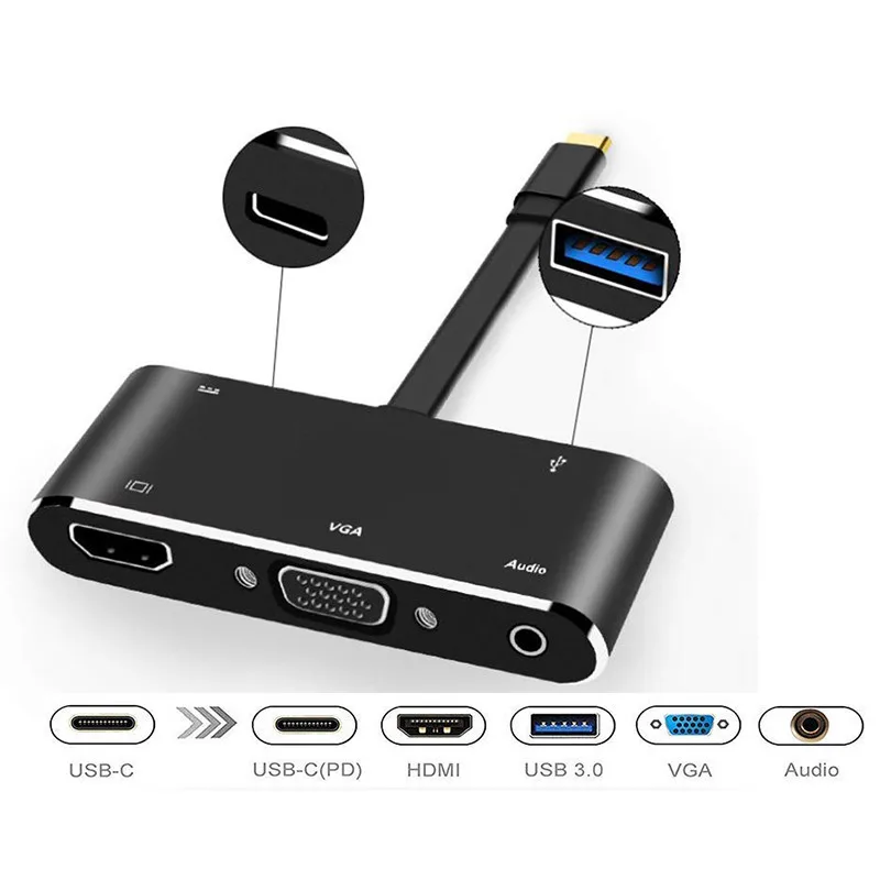 USB C к HDMI/VGA концентратор Тип док-станция адаптер комбинированный PD кабель с 3 0 HDMI VGA