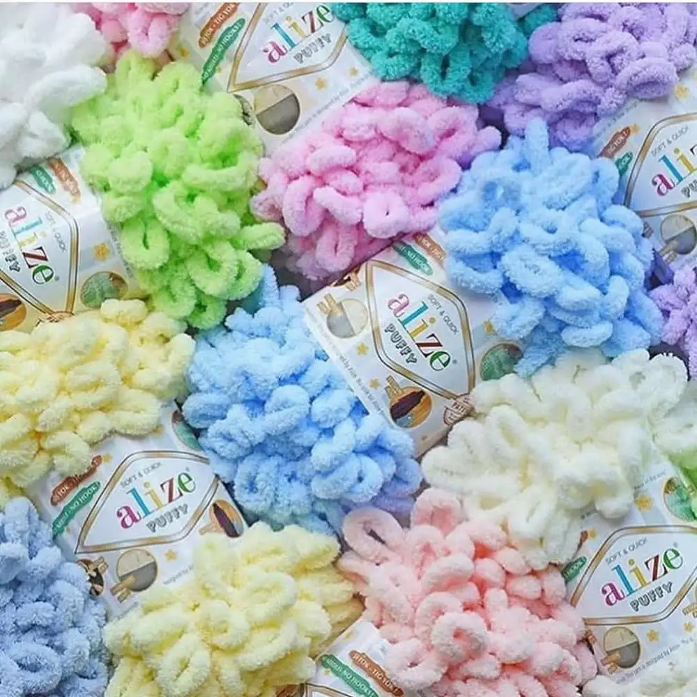 Пряжа Ализе набор 5 мотков Alize Puffy с крупными петлями 4см 100 грамм 9.2 метра для