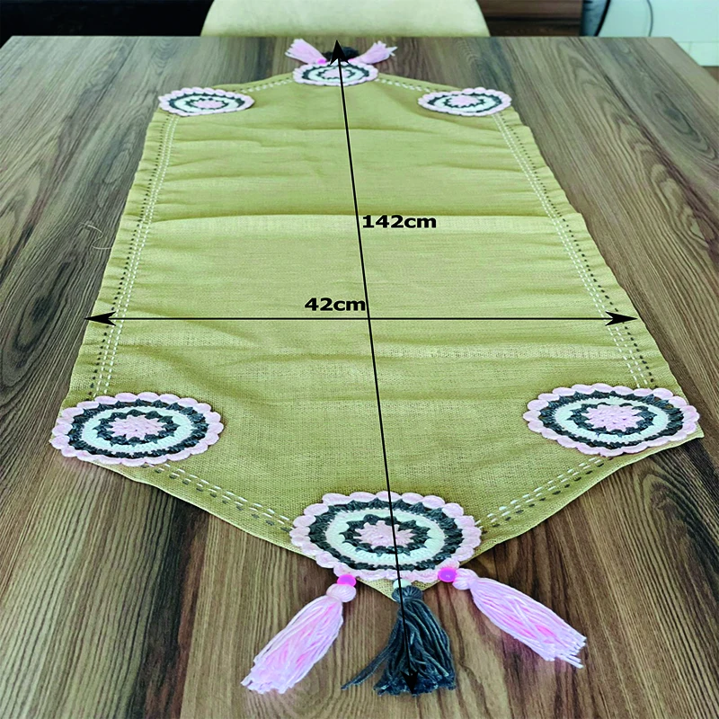 

142x42 cm Luxury Table Runner with Tassels for Dining Table Wedding Party Christmas Cake Floral Soft Tablecloth Decoration