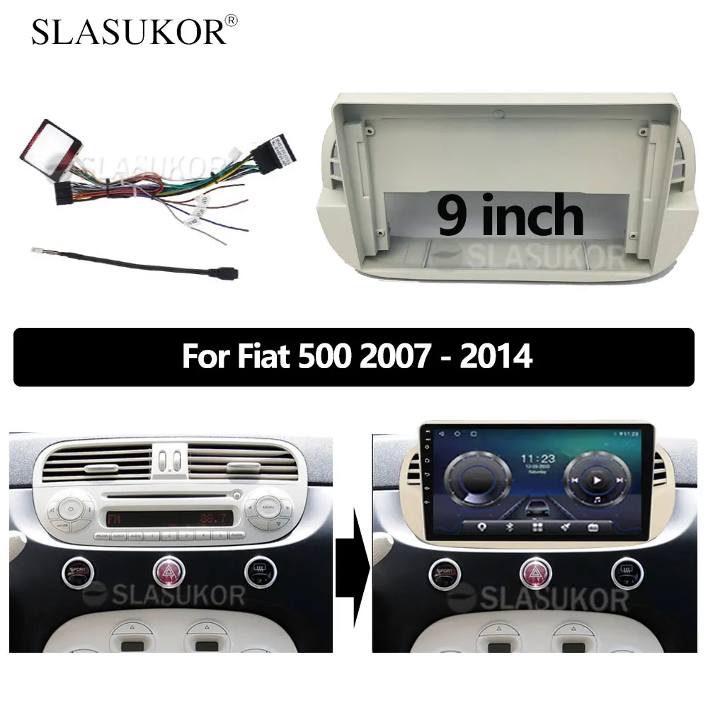 

9 INCH Fascia fit For Fiat 500 2007 2008 2009 2010 2011 2012 2013 2014 Frame Canbus Cable Screen Audio Dash Panel Frame Car ABS