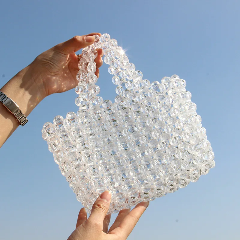 

Crystal Beads Summer Bag for Gift Anime Shopper Hand Made DIY Bead Bag Crystal Clear
