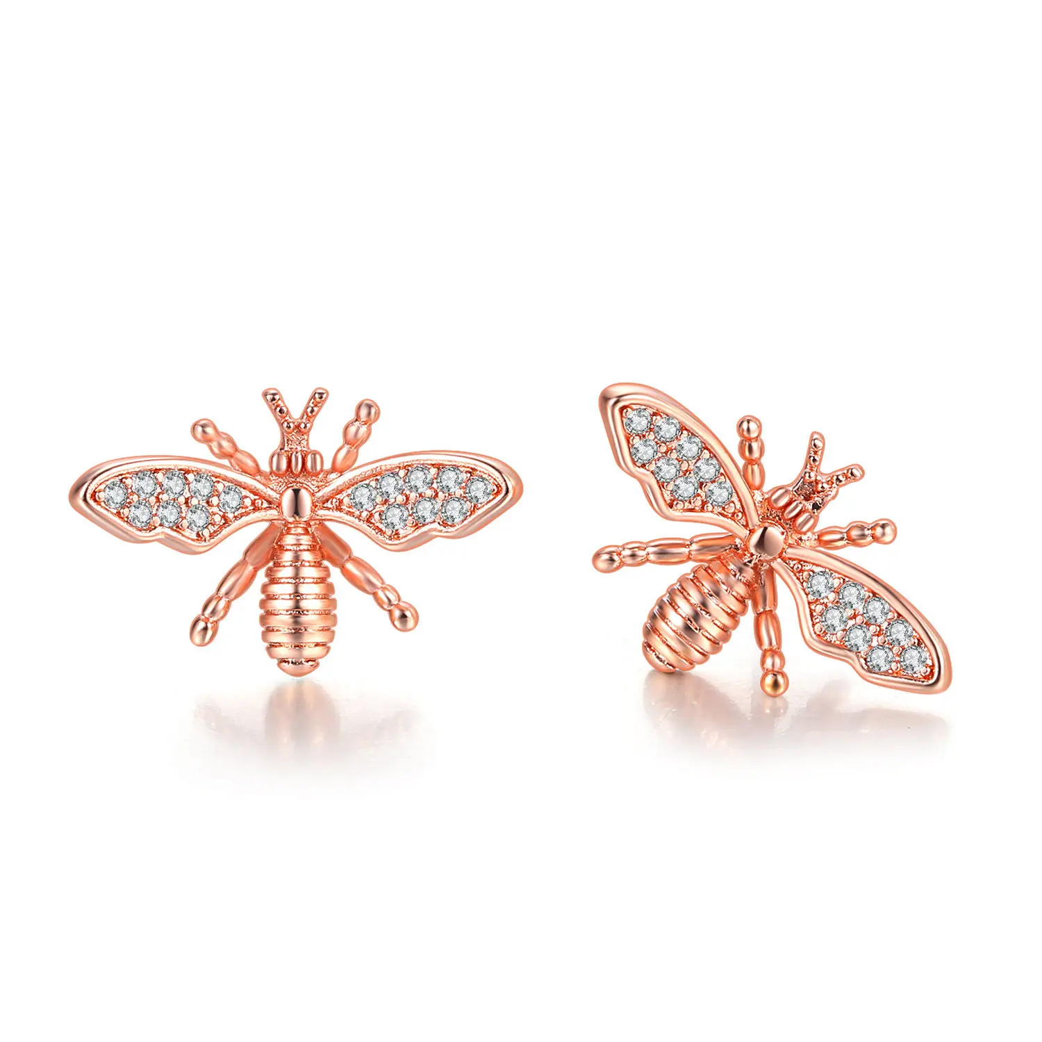 

18K Gold Plated High Polish Round Cut Zirconia Exquisite Trendy Bee Stud Earrings For Women