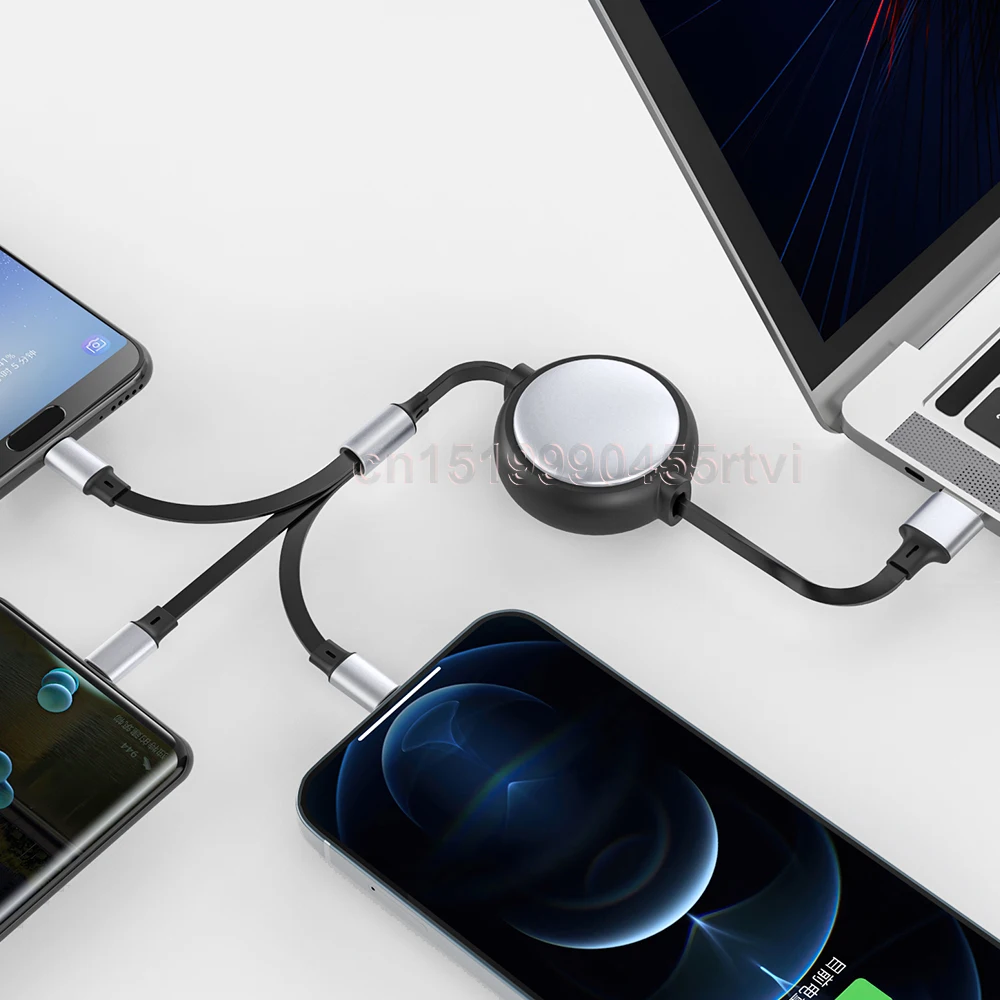 3in1 USB Cable for iPhone 13 12 Pro Max Micro USB Type C Cable 3 in 1 2.4A Retractable USB C Charging Cable For Samsung S9 120cm