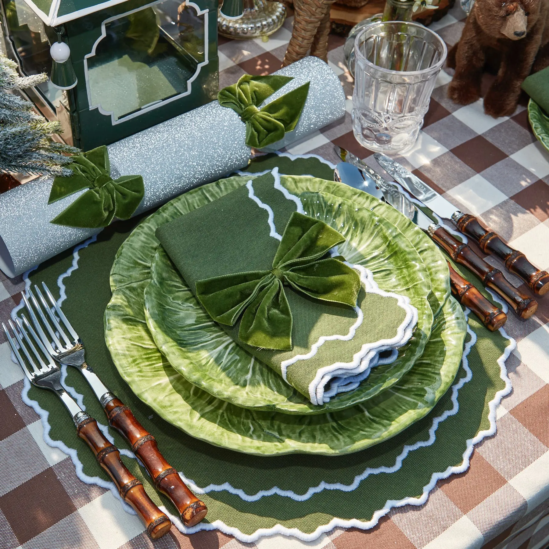 Green Placemats Napkins 12 People Set Home dining table decor placemats for table luxury home decor table cover rustic wedding
