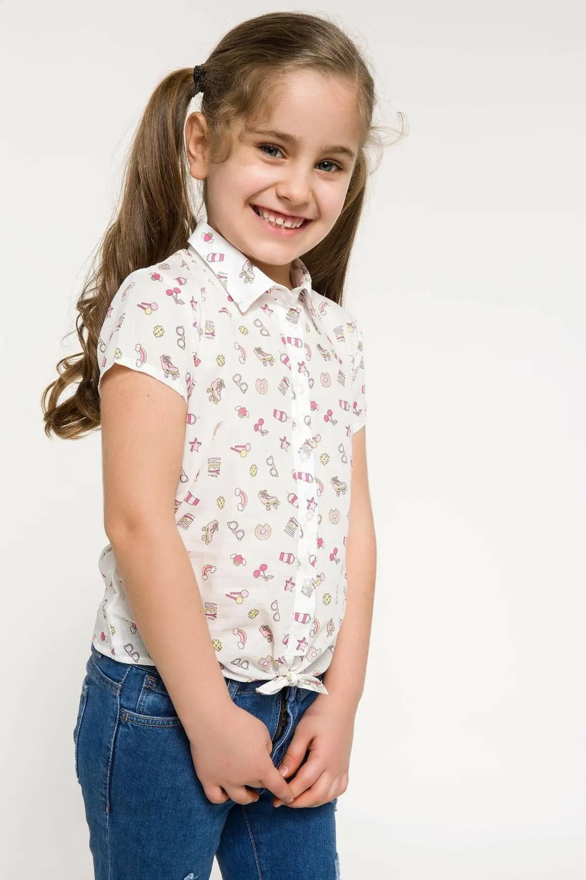 DeFacto Shirts I8005A618SM г. Белая блузка с галстуком бабочкой короткими рукавами и