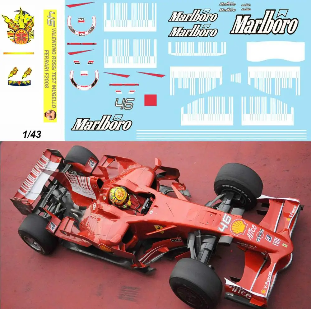 1/43 Валентино Росси тест Феррари F2008 наклейки F1 inc. Акула штрих код TB наклейка TBD342| |