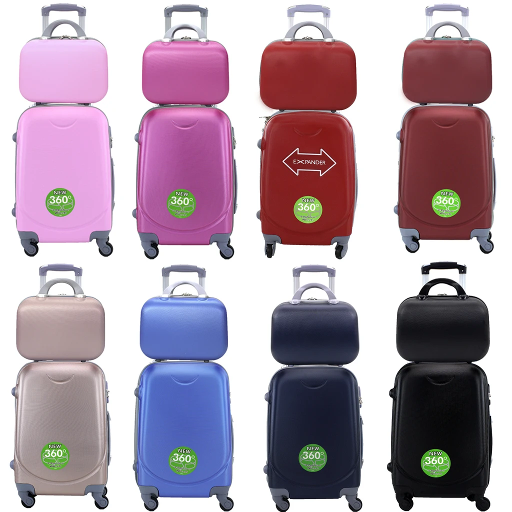 Suitcase Airplane Carry Luggage Travel Cabin Trolley ABS Rigid 4 Wheels with Matching Rigid Toiletry Bag