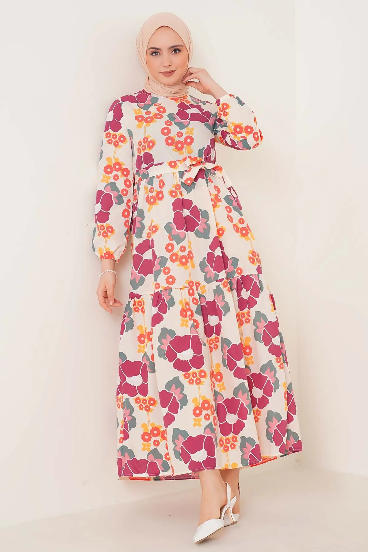

Muslim Rosebud Patterned Belted Dress For Women Plus Size Islamic Clothing New Season 2022 Abaya Turkey Hijab Summer Jilbab Luxe