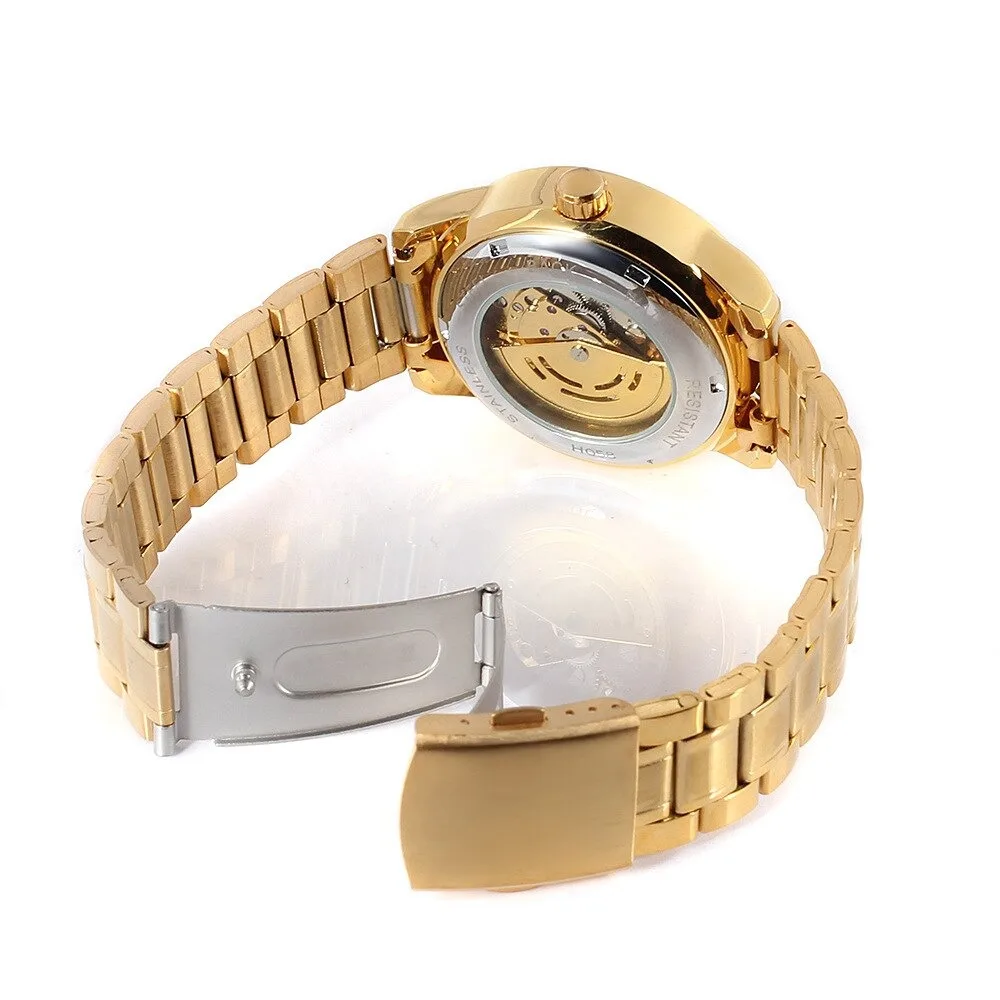 Golden Men Automatic Mechanical Watches Fashion Stainless Steel Bracelet Wrist Watch Man Casual Dress Vintage Clock