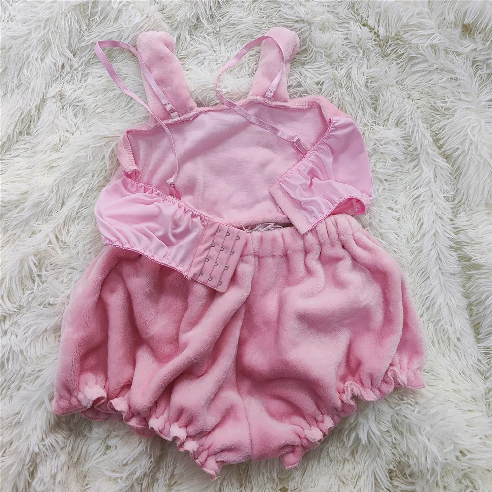 Women Soft Velvet Bra And Bloomer Set Cute Anime Sexy Cosplay Underwear Pink Warm Clothing Kawaii Long Ear Pajamas Shorts Outfit