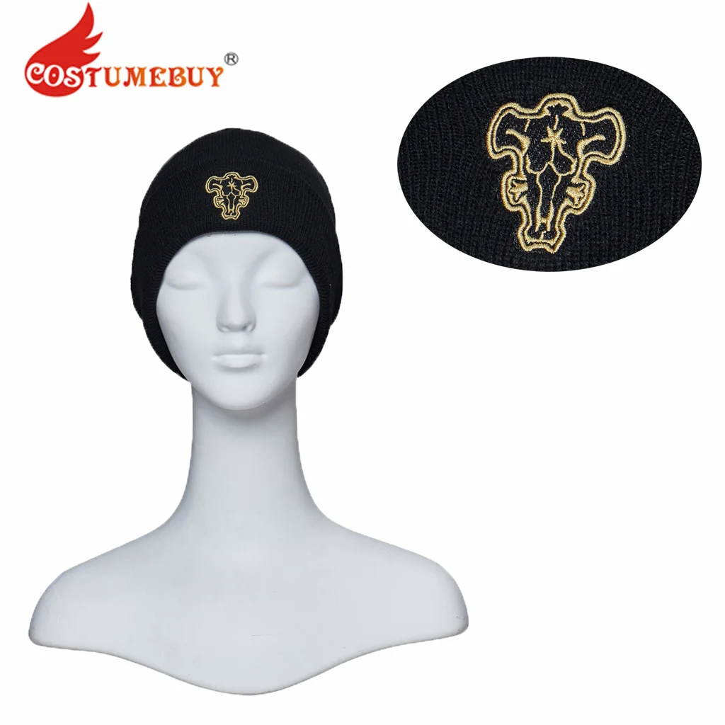 

CostumeBuy Black Clover Beanie Black Bulls Embroidered Knitted Hat Cosplay Headwear Anime Clover Asta Cosplay Accessory Unisex