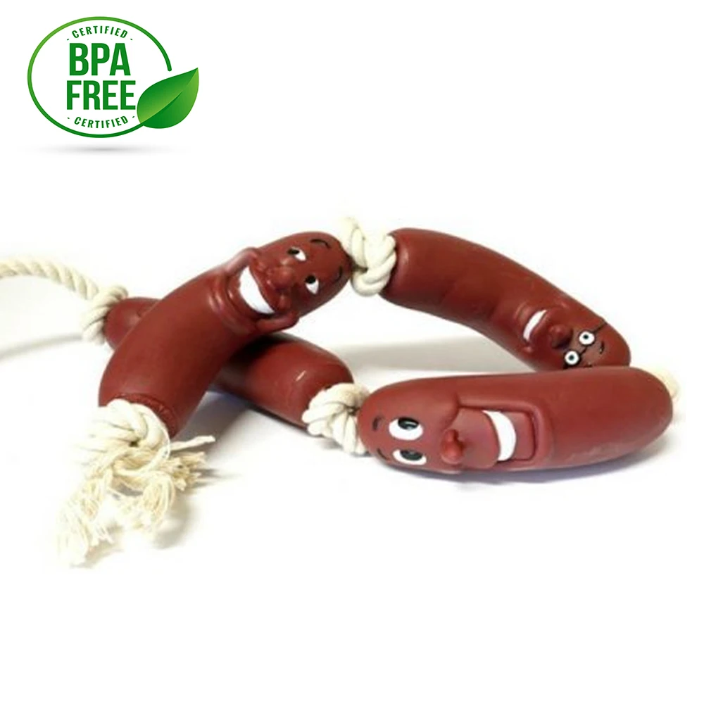 

4 Pcs For Dogs Toy Health Harmless Artificial Sausage 10cm Rubber Anti-Allergy Cotton Rope Elencili Educational Flavored