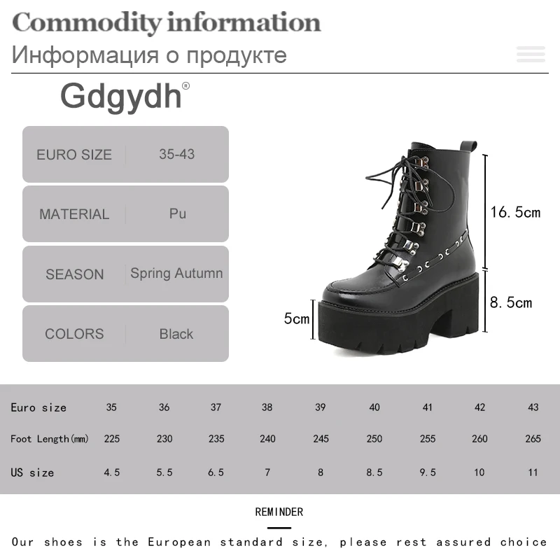 Gdgydh Vegan Leather Womens emo Boots Gothic Platform Chunky Heels Black Zipper and Lace Up Combat Boots for Women Fall Sewing