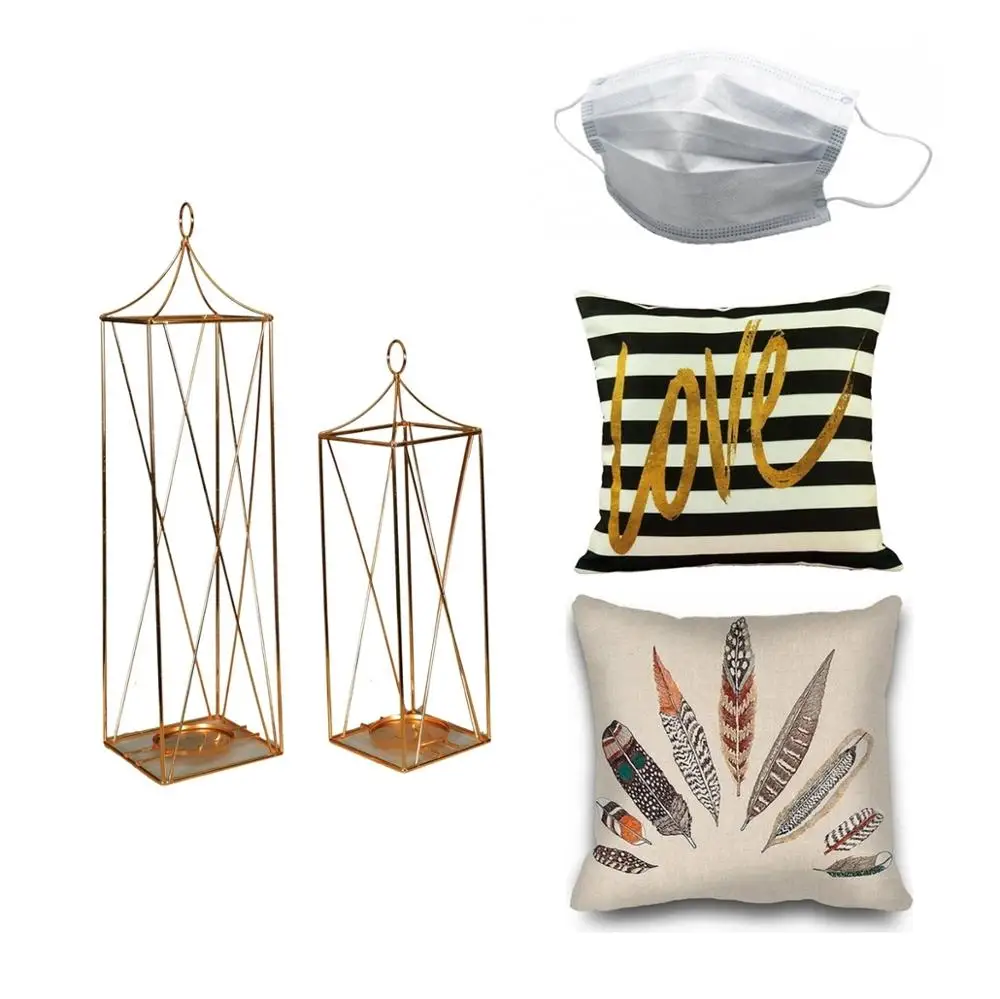 

Gold Metal Candle Holder Candlestick Flower Vase Wedding Table Party Decor Decorative Throw Pillow Cover Cushion Cover Mask Set