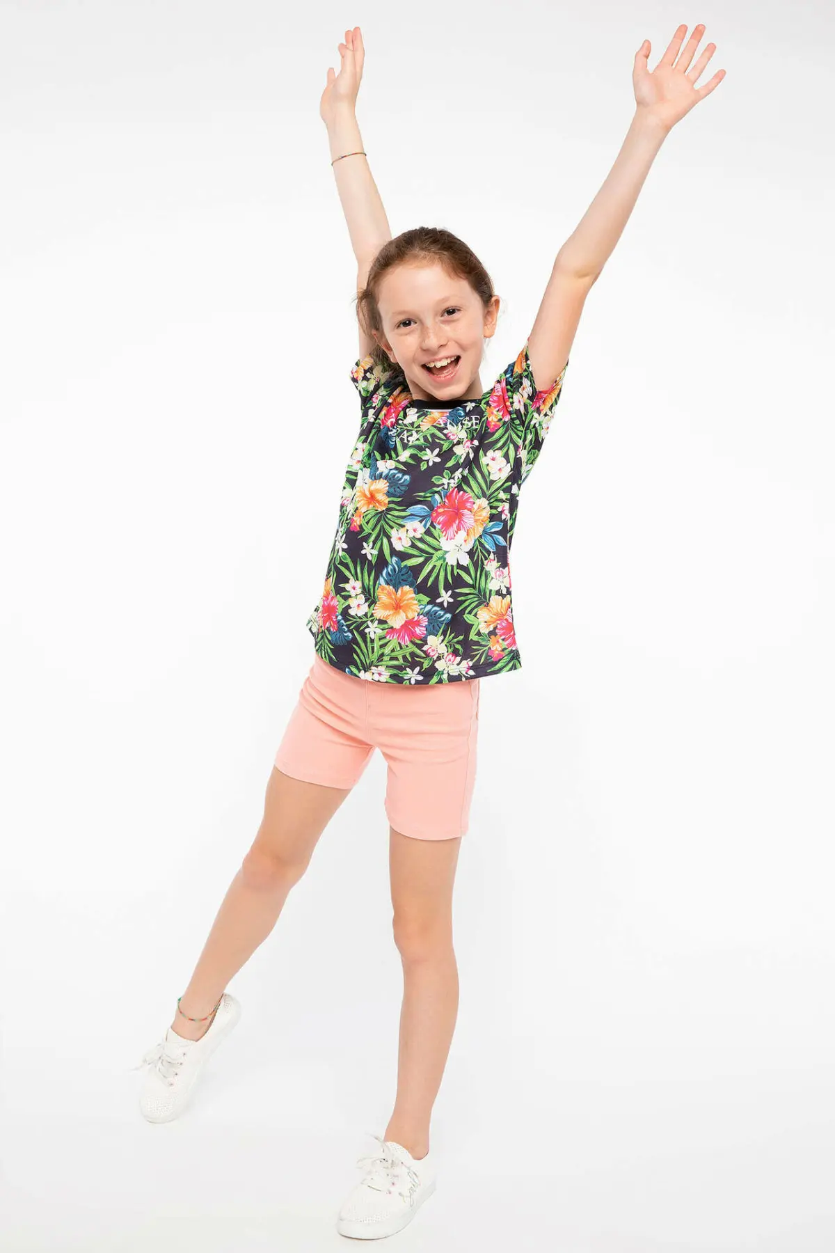 DeFacto Girl Fashion O-neck T-shirt Summer Girls Casual Print Flowers Tee Comfort Loose Short Sleeves - J5824A618HS | Детская одежда и