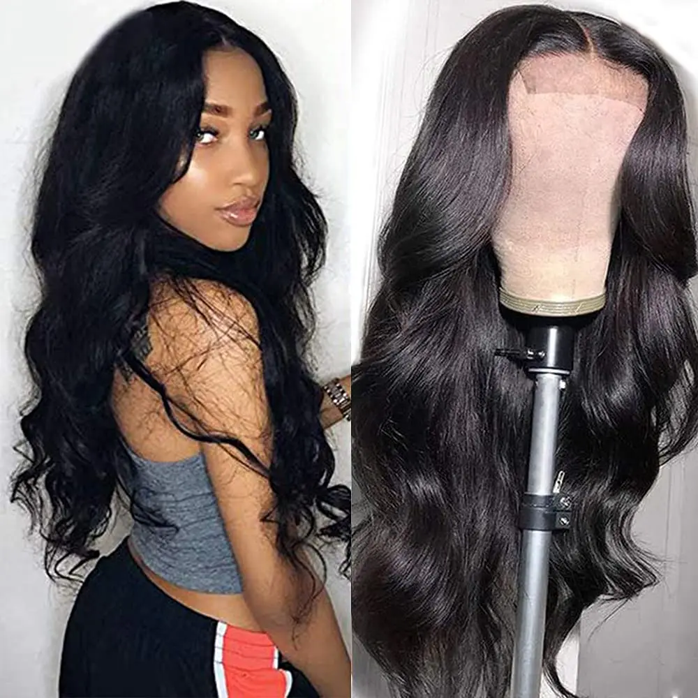 Biena Natural Black T Part Lace Closure Wigs 150% Density Body Wave 4x1 Pre Plucked Lace Frontal Human Hair Wigs For Black Women