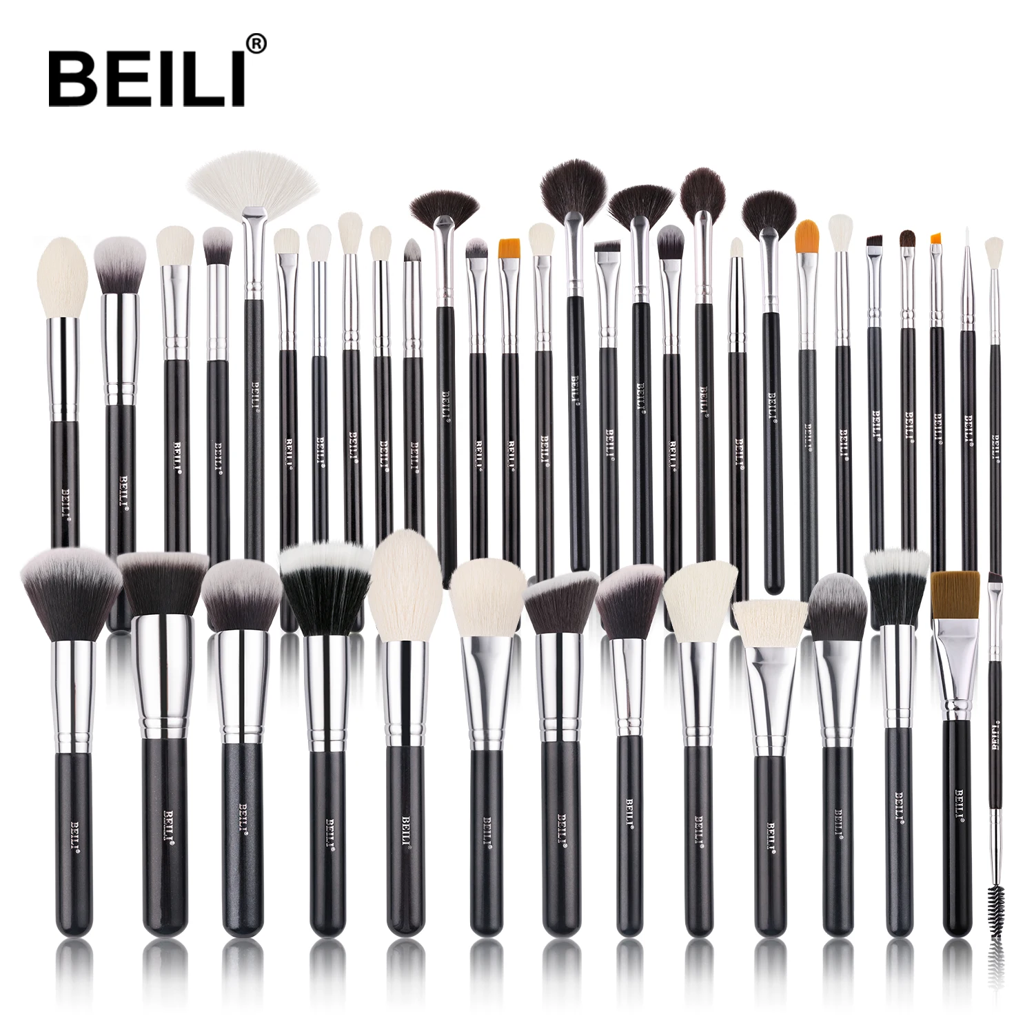 BEILI Black 42pcs Make Up Brush set Professional Natural hair Foundation Powder Eyebrow Eyeshadow makeup brush