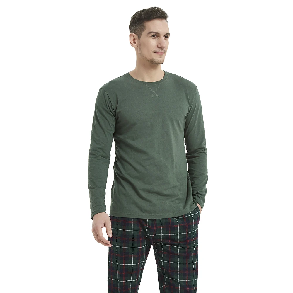 PimpamTex Men 100% Cotton Flannel Long-sleeved Pajamas and Long-sleeved Pajamas Men's Winter Pajamas with Plaid Printed Pajamas and Solid T-shirt, a variety of designs in size S, M, L and XL