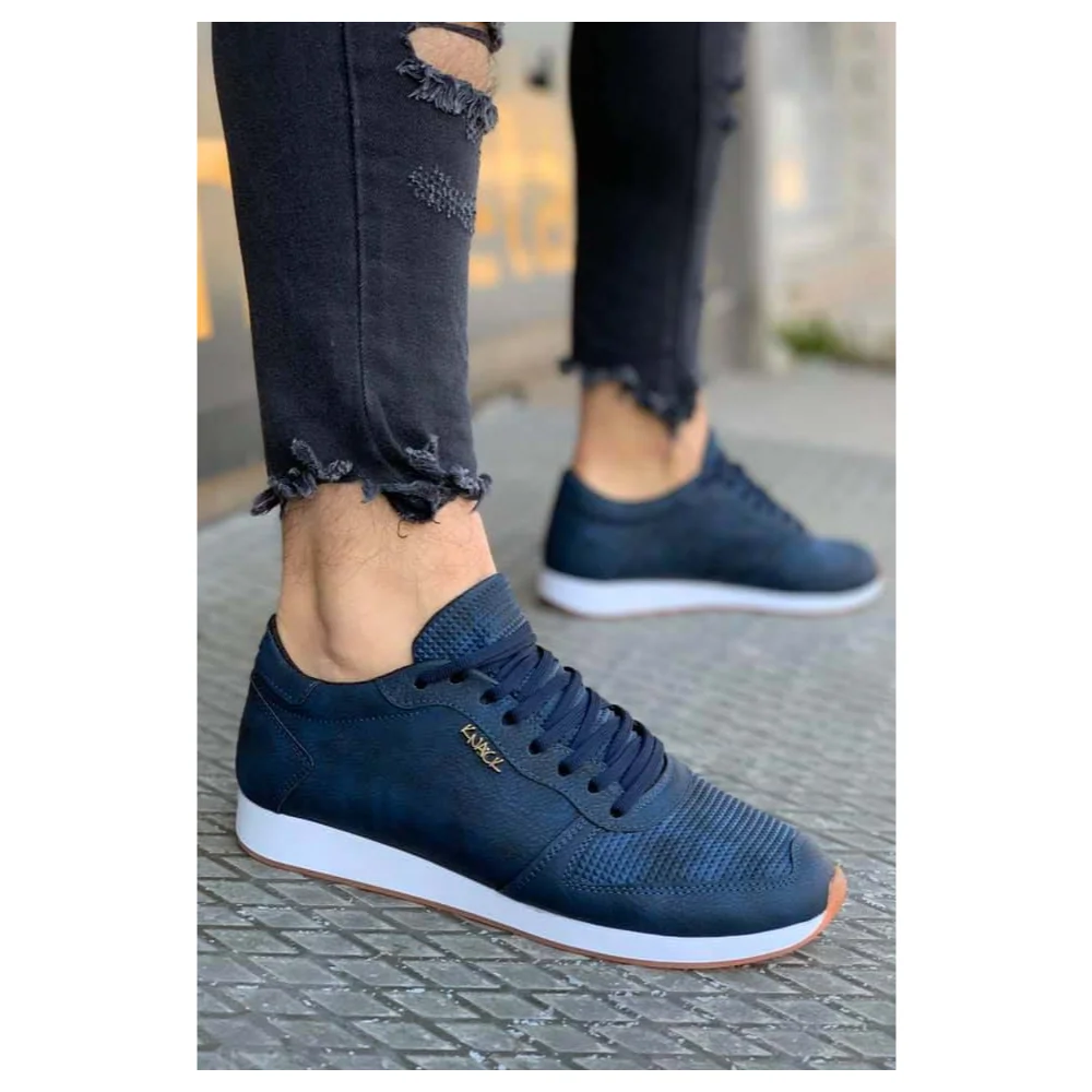

Knack 002 Male Shoes Navy Blue Tırtıklı Laced Thick White Base 2022 Spring Autumn Fashion High Outsole Comfortable Mold