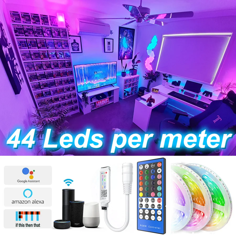 

5-30M Bluetooth Led Strip Lights RGBWW Waterproof Warm White Flexible Ribbon Diode Tape Alexa Wifi Phone Control With Adapter