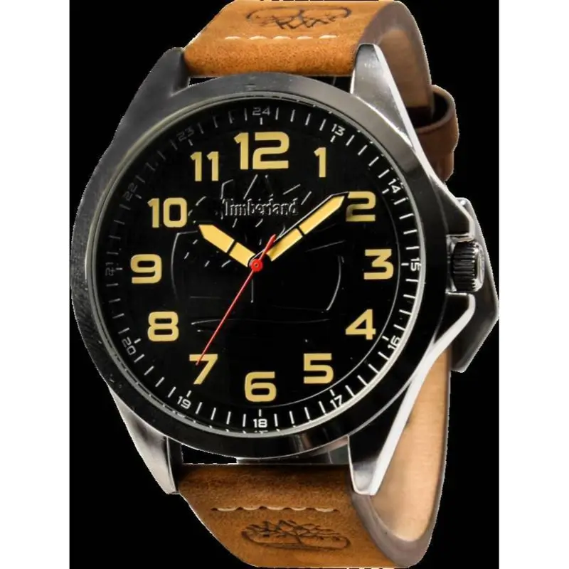 Мужские кварцевые часы Timberland с черным циферблатом кожаным коричневым ремешком