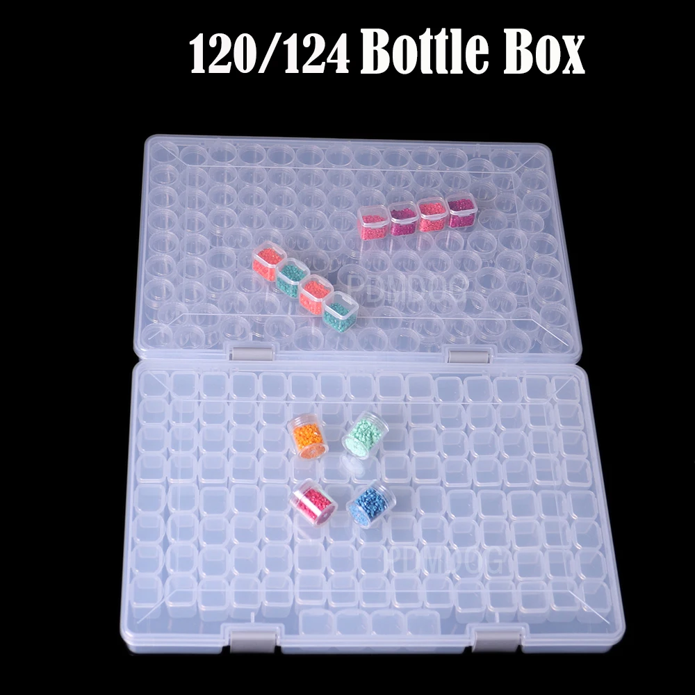 

120/124 Bottles Diamond Painting Tools Accessories Storage Box Beads Container Diamond Embroidery Stone Mosaic Convenience Box