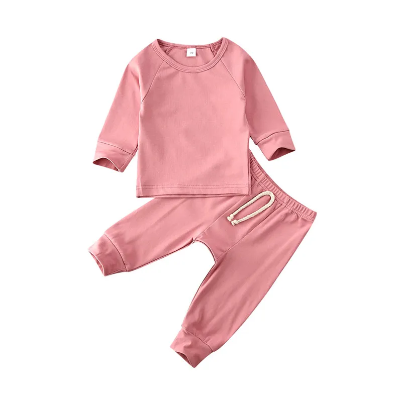 Dark Pink Одежда для новорожденных мальчиков и девочек от 0 до 24 месяцев однотонная цветная Пижама пижамный комплект, хлопковая одежда для сна Милая одежда для сна домашняя одежда - Цвет: Dark Pink