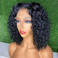 short bob curly human hair wigs for black women cheap 100 brazilian human hair t part water deep wave frontal wig pre plucked