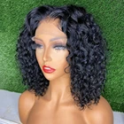 Короткие вьющиеся человеческие волосы боб парики для черных женщин дешевые 100% бразильские человеческие волосы T часть Вода Глубокая Волна фронтальный парик предварительно сорванный