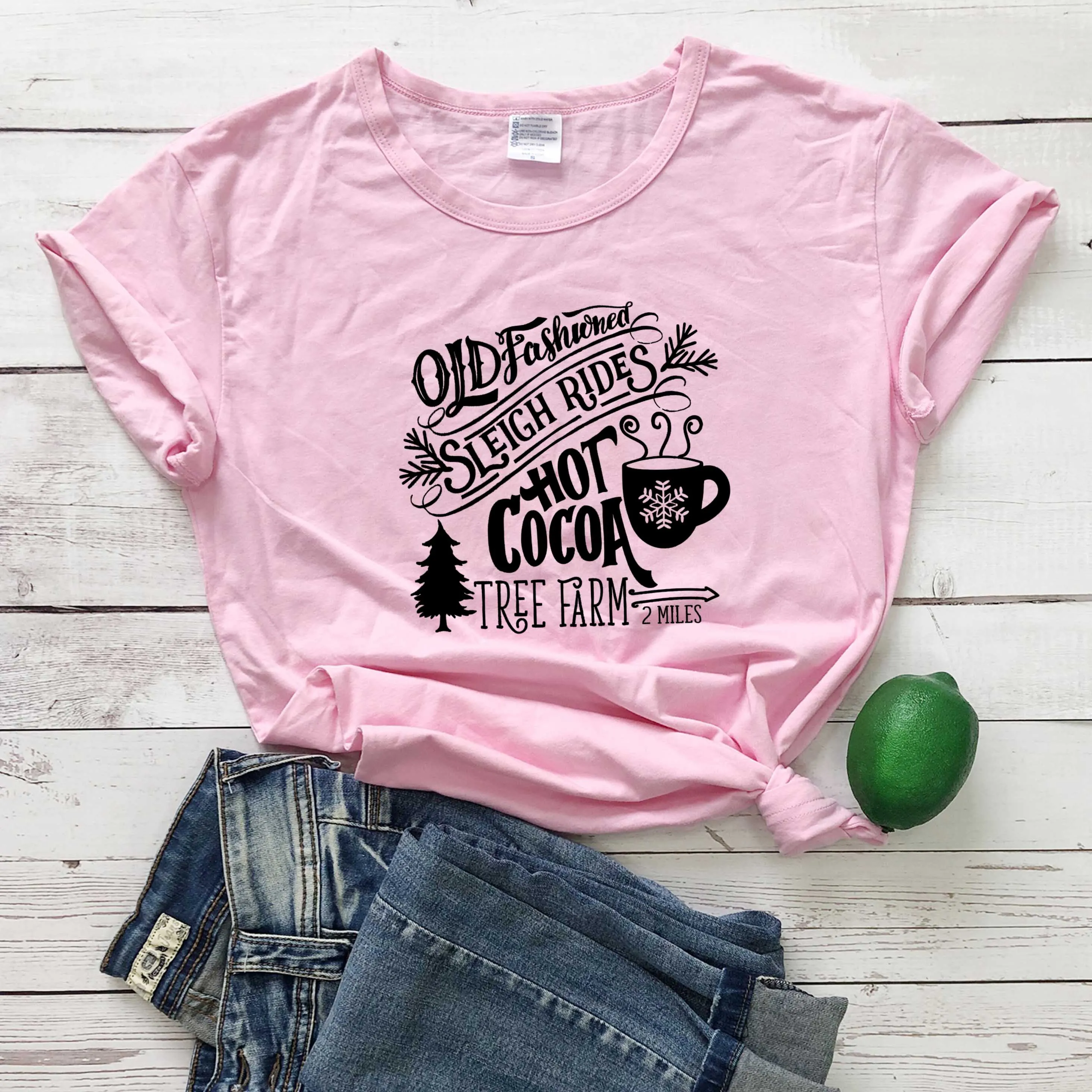 

Old Fashioned Hot Cocoa Sleigh Rides t shirt camiseta rosa feminina pure cotton casual graphic slogan fashion tees holiday tops