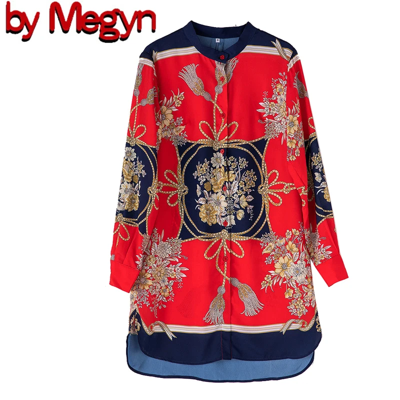 Orange Red Print Дизайнерская модная женская блузка топы и рубашки блузка женская размера плюс 3XL Шифоновая блузка хорошего качества винтажный Топ - Цвет: Orange Red Print