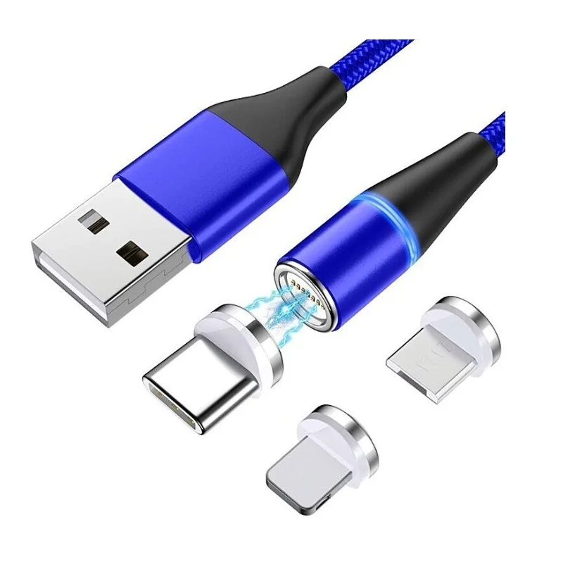 Кабель USB магнитный / 3 разъема юсб micro usb type C lightning синий | Мобильные телефоны и