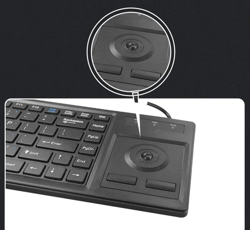 Фото Проводная USB PS2 пластиковая прочная клавиатура со встроенным трекболом для