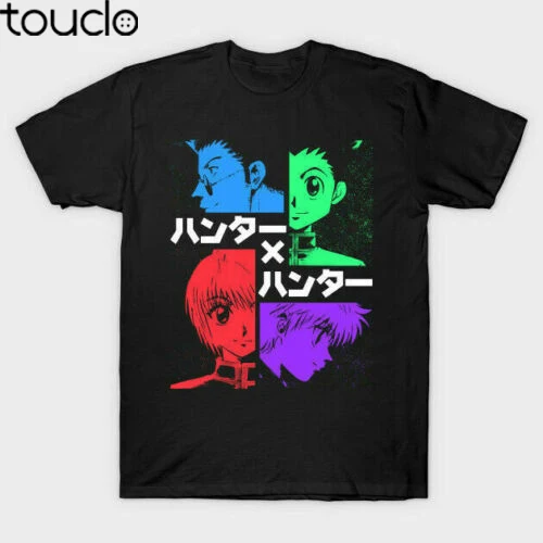 Hunter x Hunter Friends Team Gon Kurapika Killua Art Anime Manga Black T-shirt