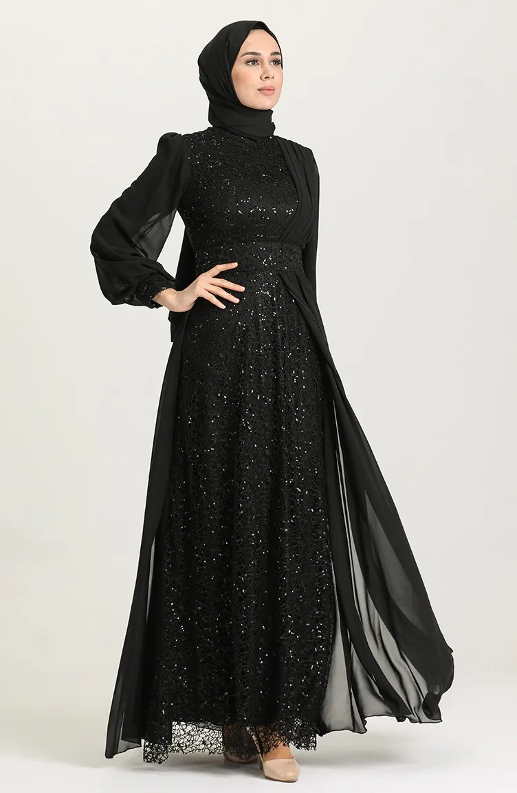 

Islam Long Suit Women Islam Clothes Sequined Black Dresses Prayer Turkish Eid Mubarak Turkey Kaftan Musulman Caftan