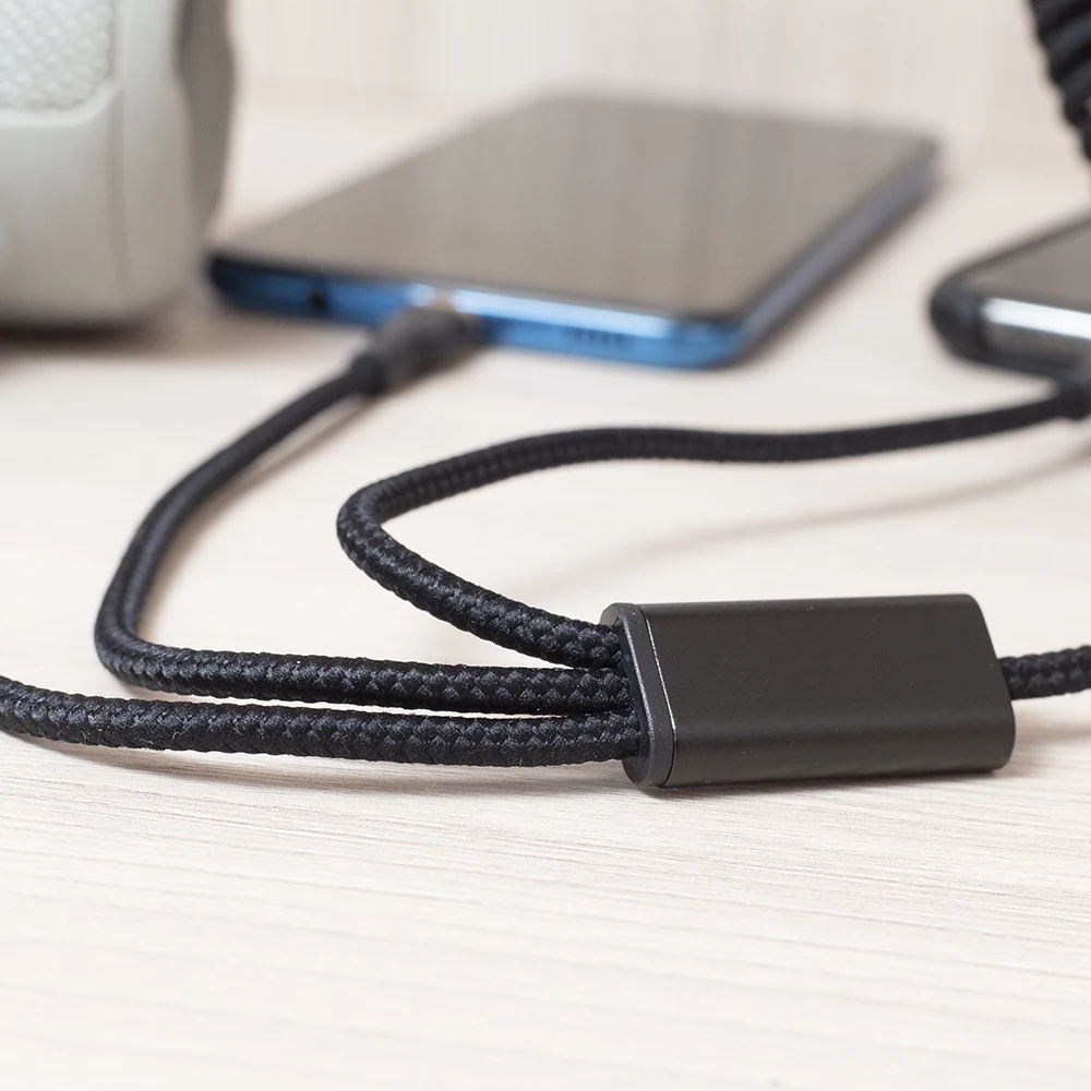 Витой кабель зарядки и передачи данных USB 2.0 - 3-в-1 microUSB/lightning/typeC 1.5м 3A SPRING OLMIO |