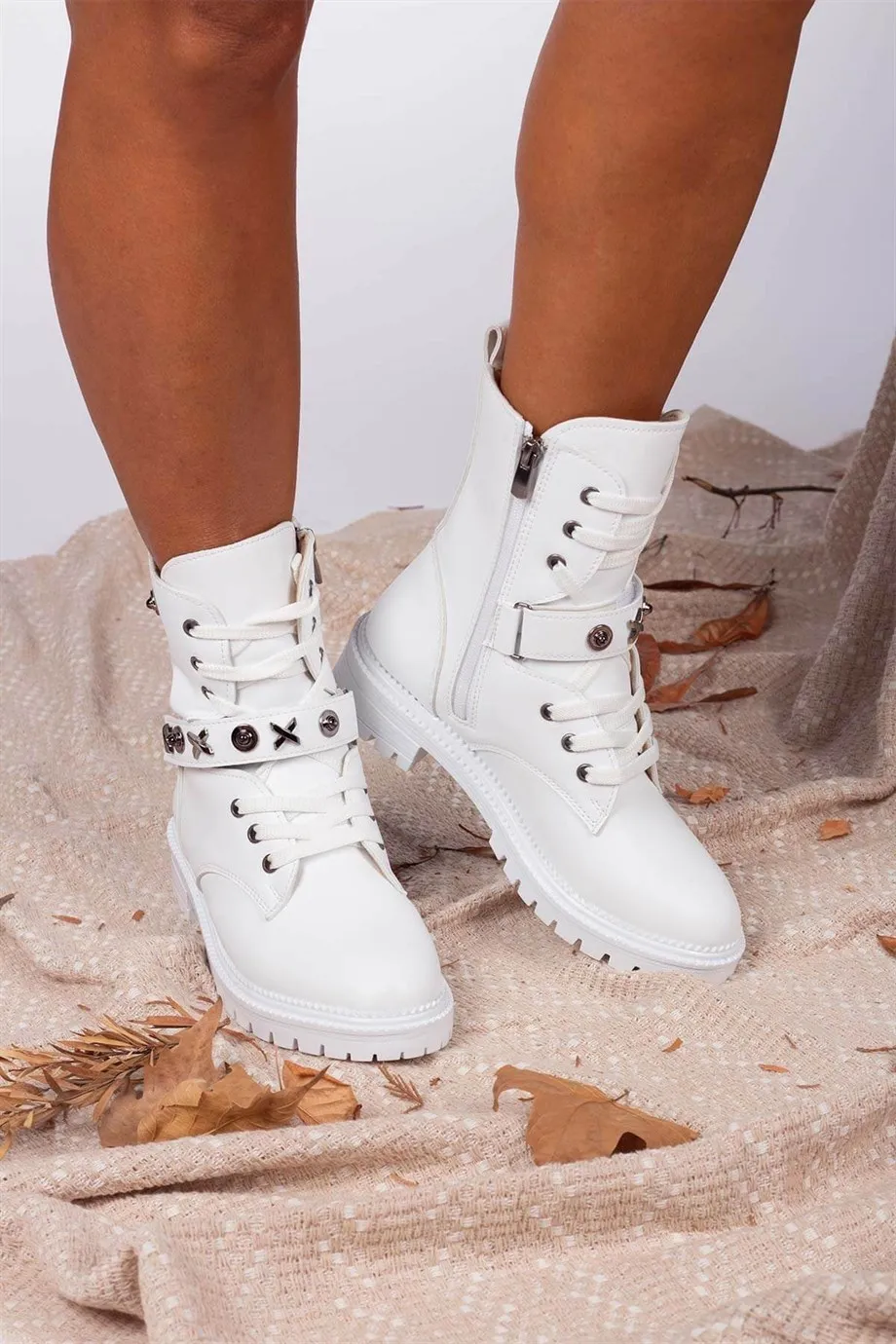 Alina белый кожаный штифт детальная ручная молния почтовая лодка Сделано в Турции