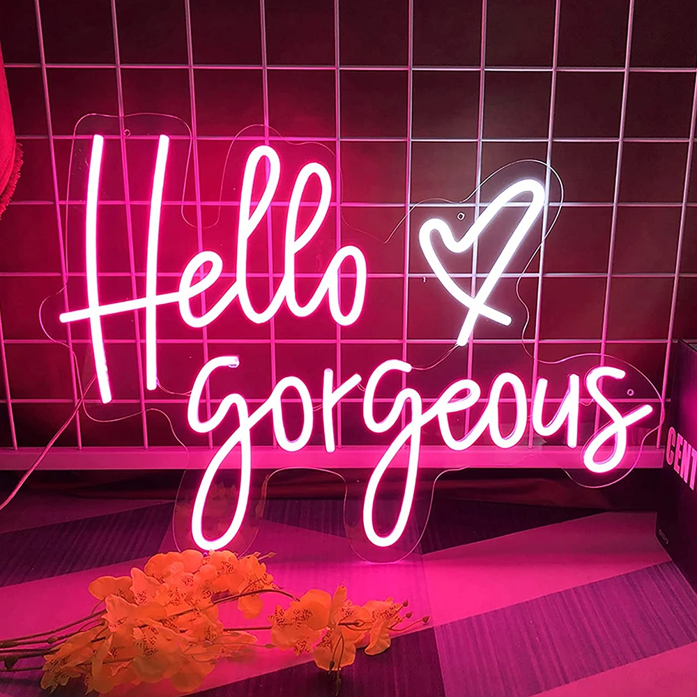 Hello Gorgeous Lights Custom Neon Signs For Bedroom Large White Led Neon Signs For Wall Art Decor Engagement Party Decoration