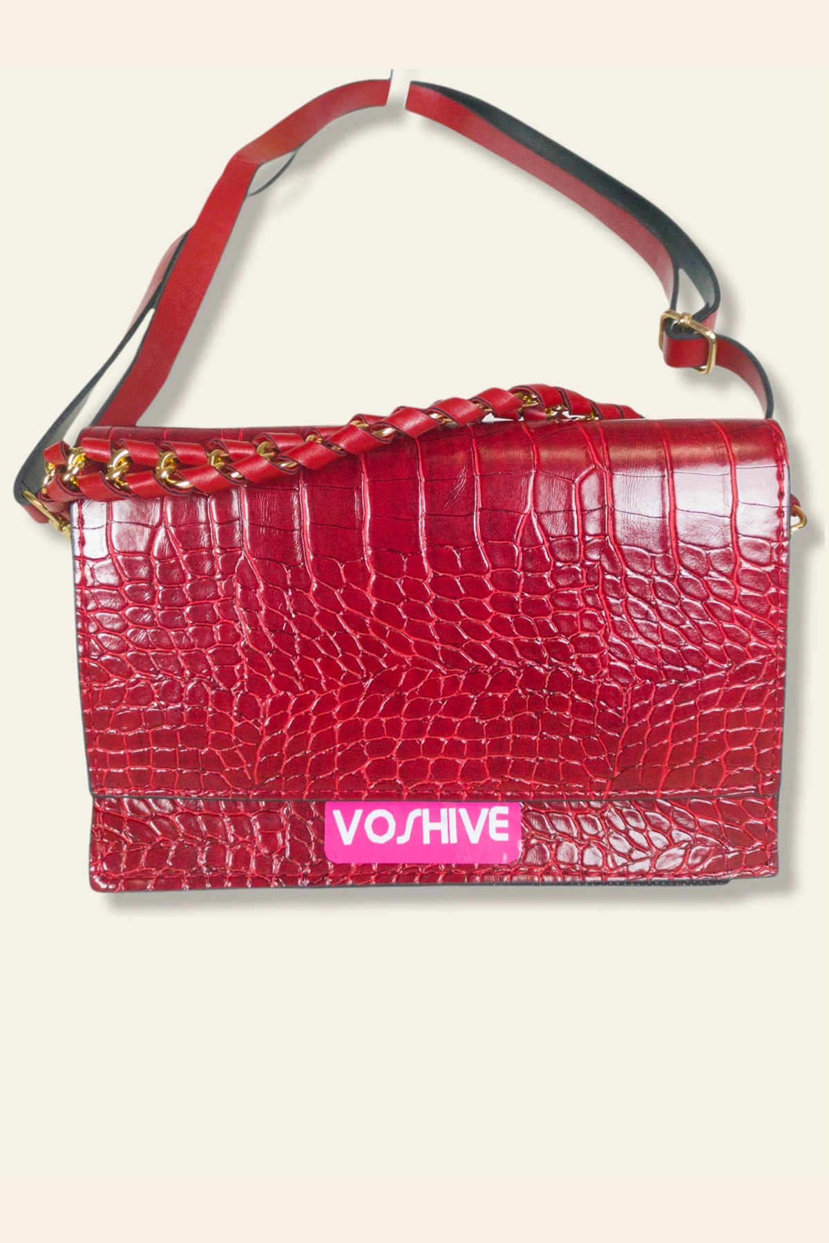 

Snakeskin Patterned Small Hand and Shoulder Strap Women's Bag Dark Red