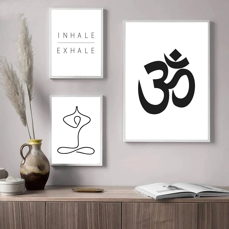 

Inhale Exhale Print Yoga Gift Black White Modern Minimalist Poster Wall Art Canvas Painting Pictures Gym Yoga Studio Decoration