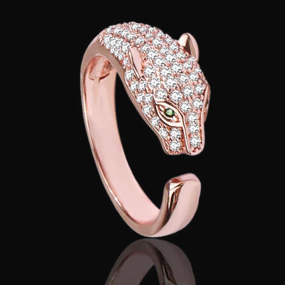 

Full Crystal Leopard Rings for Women Adjustable Gold Color Rings for Female Micro-inlaid Ring Jewelry Engagement Gift
