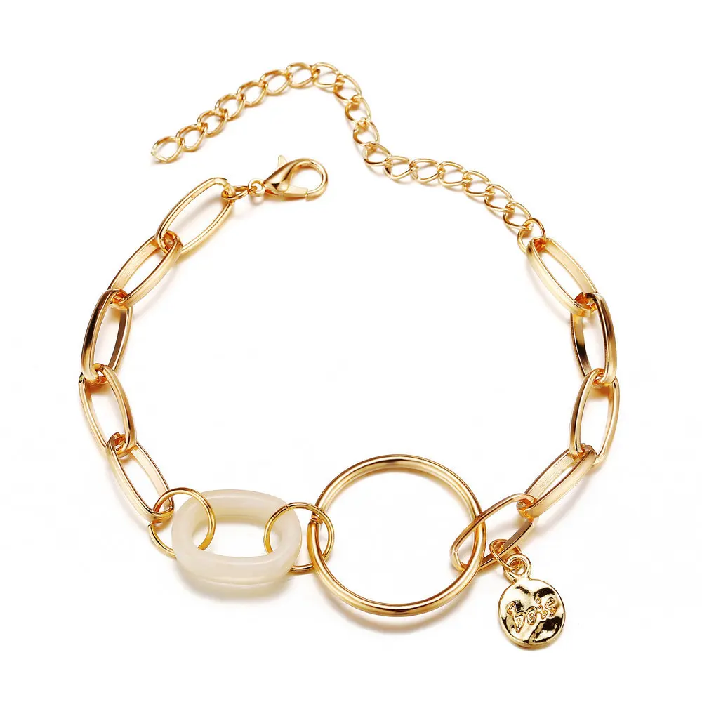 Gold Color Baroque Pearl Metal Link Chain Bracelet Fashion Portrait Coin Paper Clip Charm for Women Pulseras Mujer 2020 | Украшения и