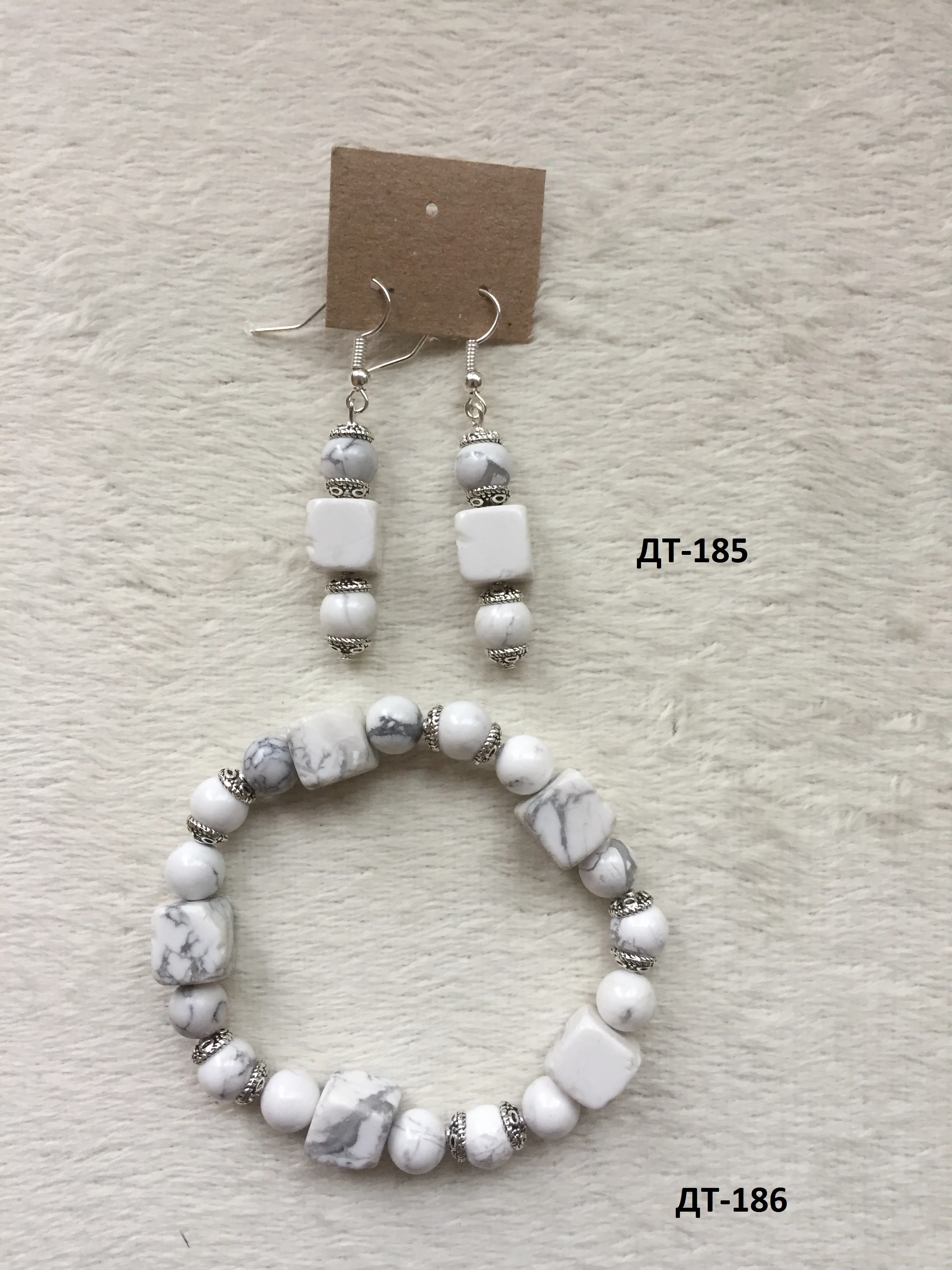 женский браслет AV Jewelry натуральный камень белый агат кахалонг серьги и серебро