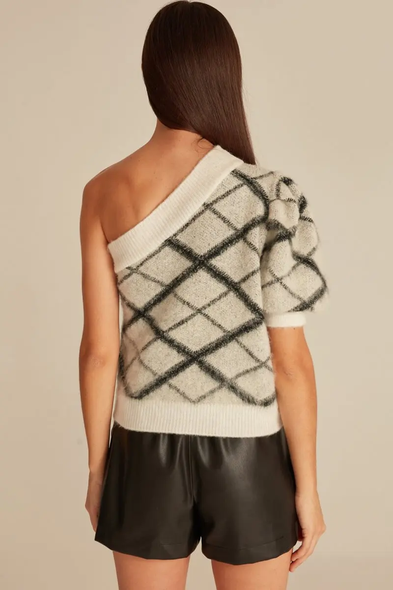 Трикотажный Джемпер с вырезом лодочкой Joinus Checker экрю стильный женский кардиган |